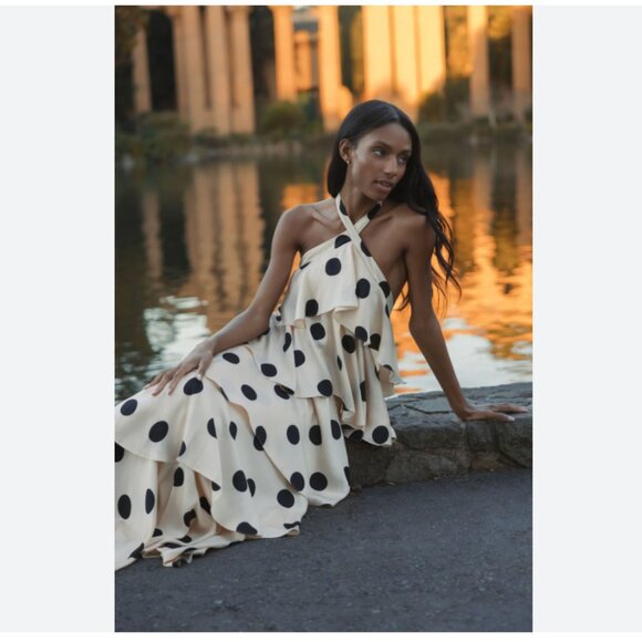 MAC DUGGAL Tiered Ruffle Polka Dot Charmeuse Maxi Dress Gown Anthropologie XS - Picture 10 of 10